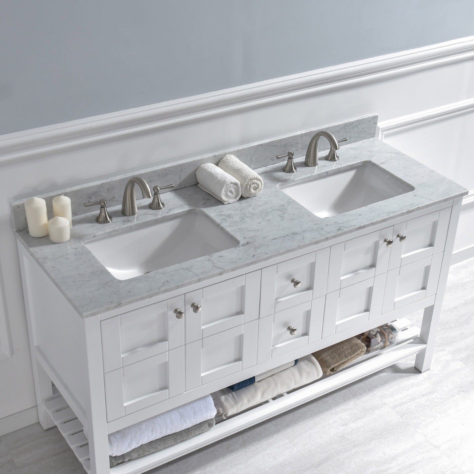 WOODBRIDGE 61" x 22" Vanity Top with Double Under Mount Rectangle Bowls, CAVT6122D-8