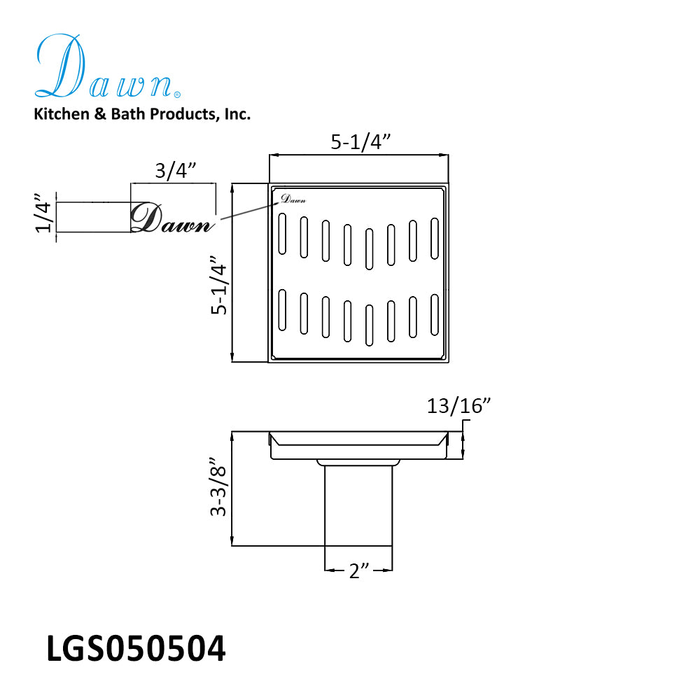 Dawn Shower Drain Ganges River Series 5-1/4"L x 5-1/4"W x 3-1/8"D LGS050504