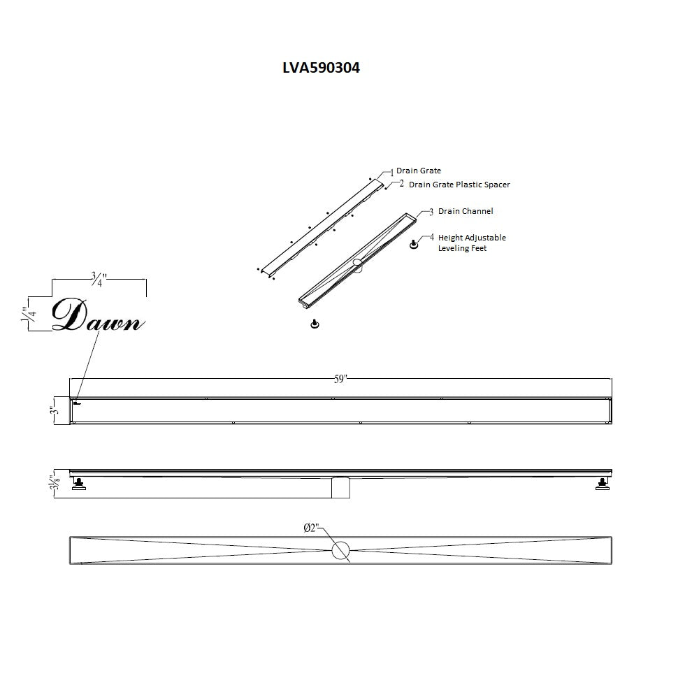 Dawn Volga River Series 59" Shower Drain LVA590304