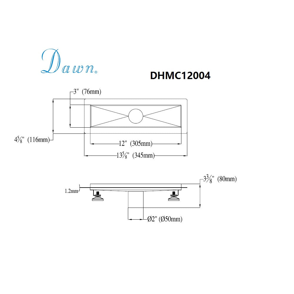 Dawn Shower Linear Drain Channel for Hot Mop, Size: 13-5/8"L x 4-5/8"W x 3-3/8"D DHMC12004