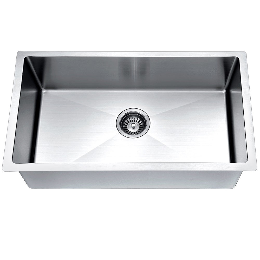 Dawn Handmade stainless steel undermount single bowl sink with straight sink edges and near zero radius corners; 18G; Overall Size: 30"L x 18"W x 6-7/8"D