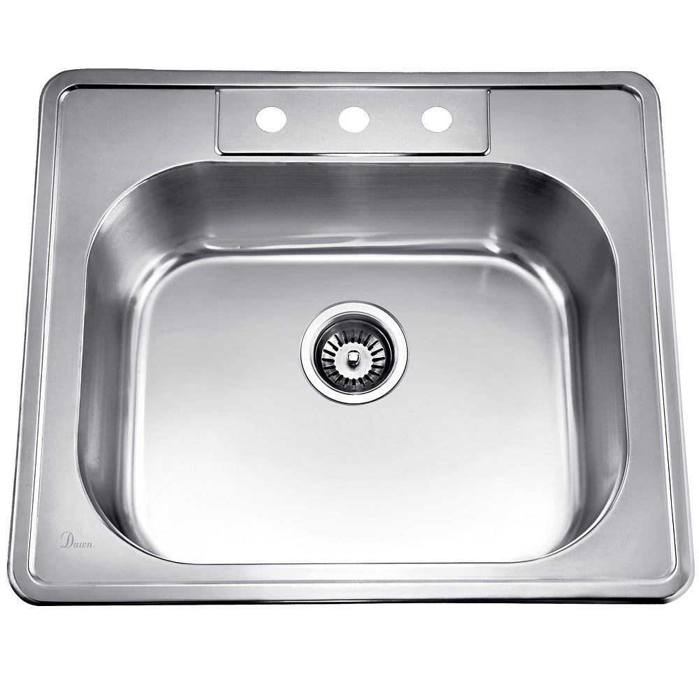 Dawn ADA compliant-stainless steel topmount single bowl sink; 20G; Overall Size: 25"L x 22"W x 7"