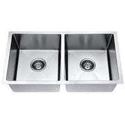 Dawn Handmade stainless steel undermount double bowl sink with straight sink edges and near zero radius corners; 18G; Overall Size: 30"L x 18"W x 6-7/8"