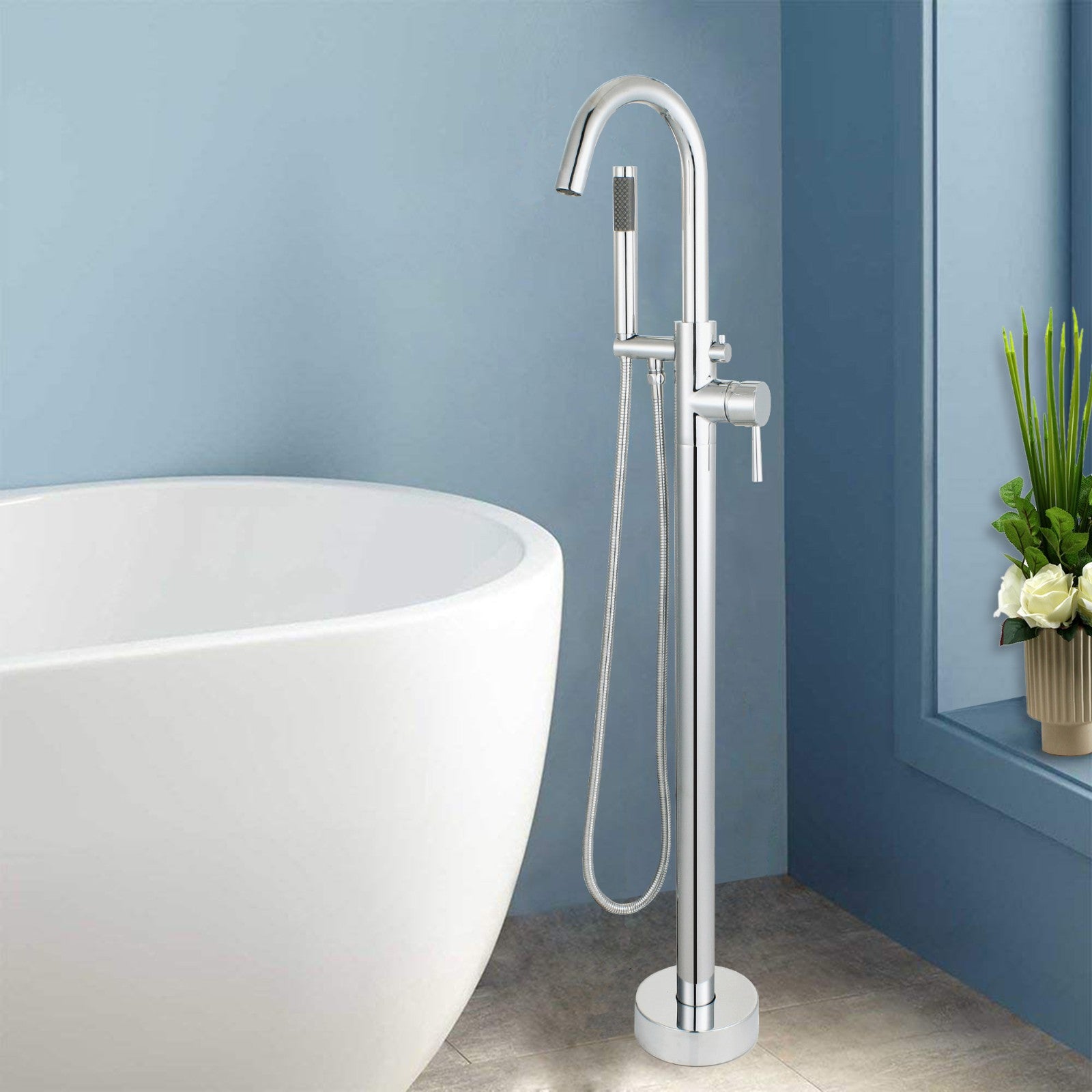 WOODBRIDGE F0001BNRD Contemporary Single Handle Floor Mount Freestanding Tub Filler Faucet with Hand shower
