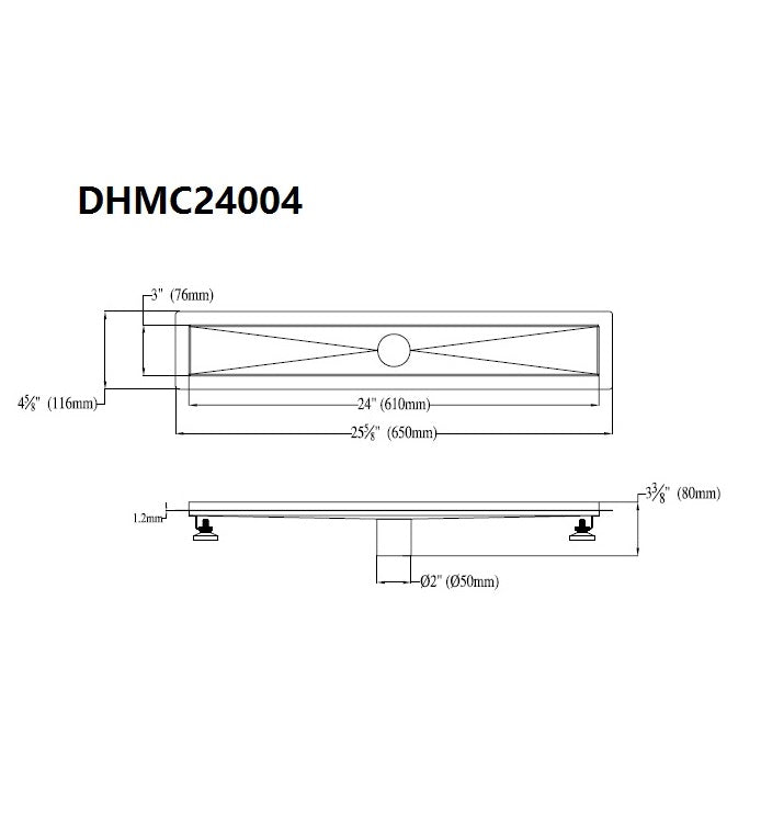 Dawn Shower Linear Drain Channel for Hot Mop, Size: 25-5/8"L x 4-5/8"W x 3-3/8"D DHMC24004