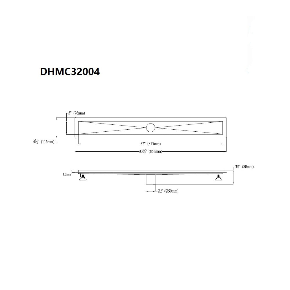 Dawn Shower Linear Drain Channel for Hot Mop, Size: 33-5/8"L x 4-5/8"W x 3-3/8"D DHMC32004