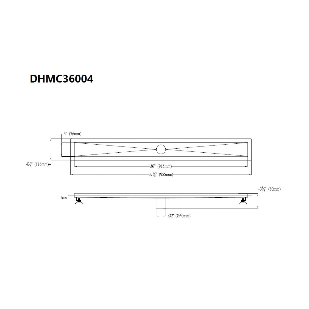 Dawn Shower Linear Drain Channel for Hot Mop, Size: 37-5/8"L x 4-5/8" x 3-3/8"D DHMC36004