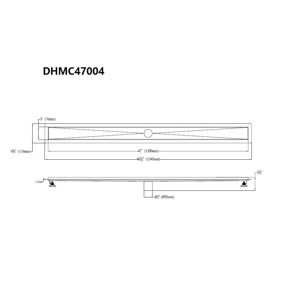 Dawn Shower Linear Drain Channel for Hot Mop, Size: 48-5/8"L x 4-5/8"W x 3-3/8"D DHMC47004
