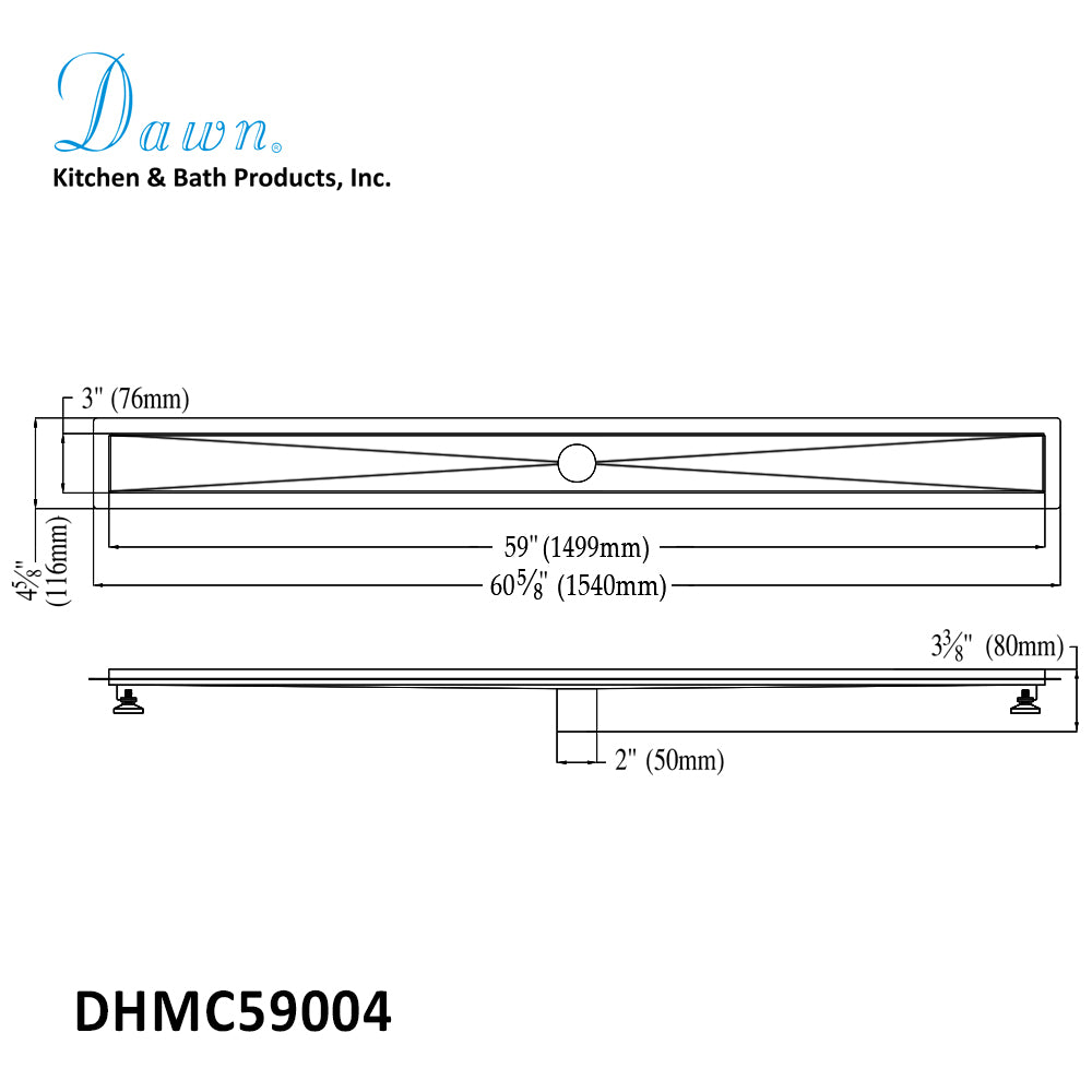 Dawn Shower Linear Drain Channel for Hot Mop, Size: 60-5/8"L x 4-5/8"W x 3-3/8"D DHMC59004