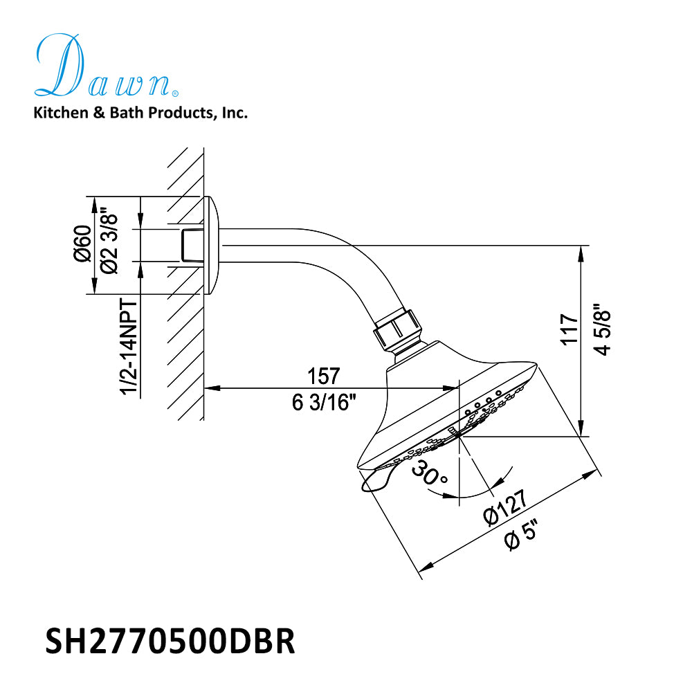 Dawn Shower arm with 5-jet shower head SH2770500