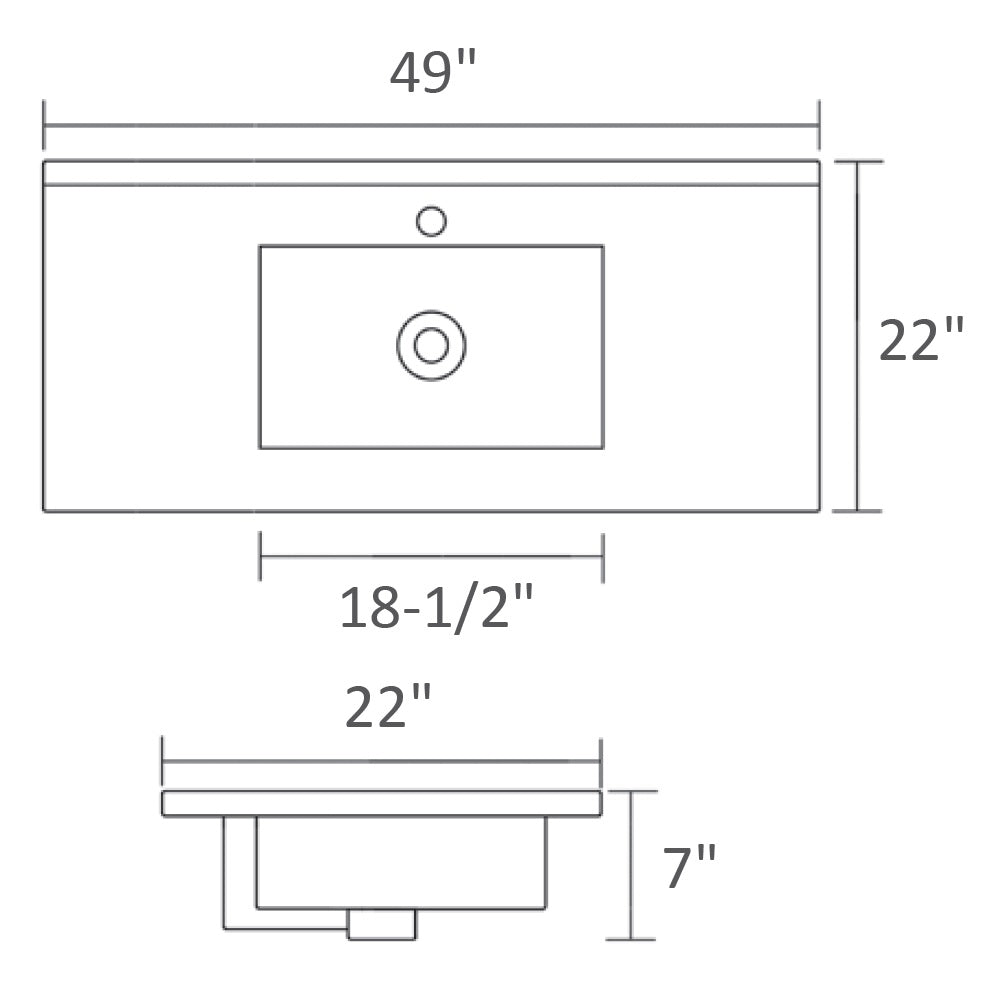 Dawn 49" Pure White Ceramic Sink Top with Undermount Sink AOVS492207-01