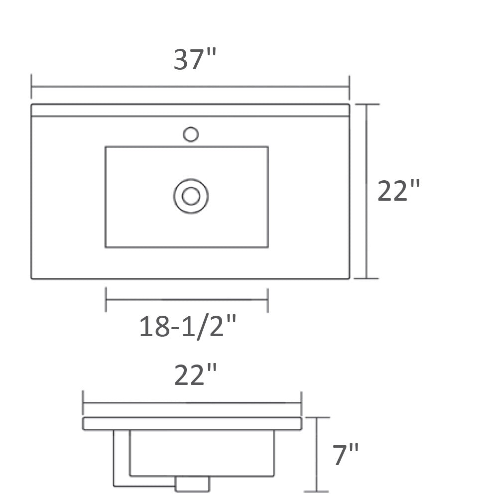 Dawn 37" Pure White Ceramic Sink Top with Undermount Sink AOVS372207-01