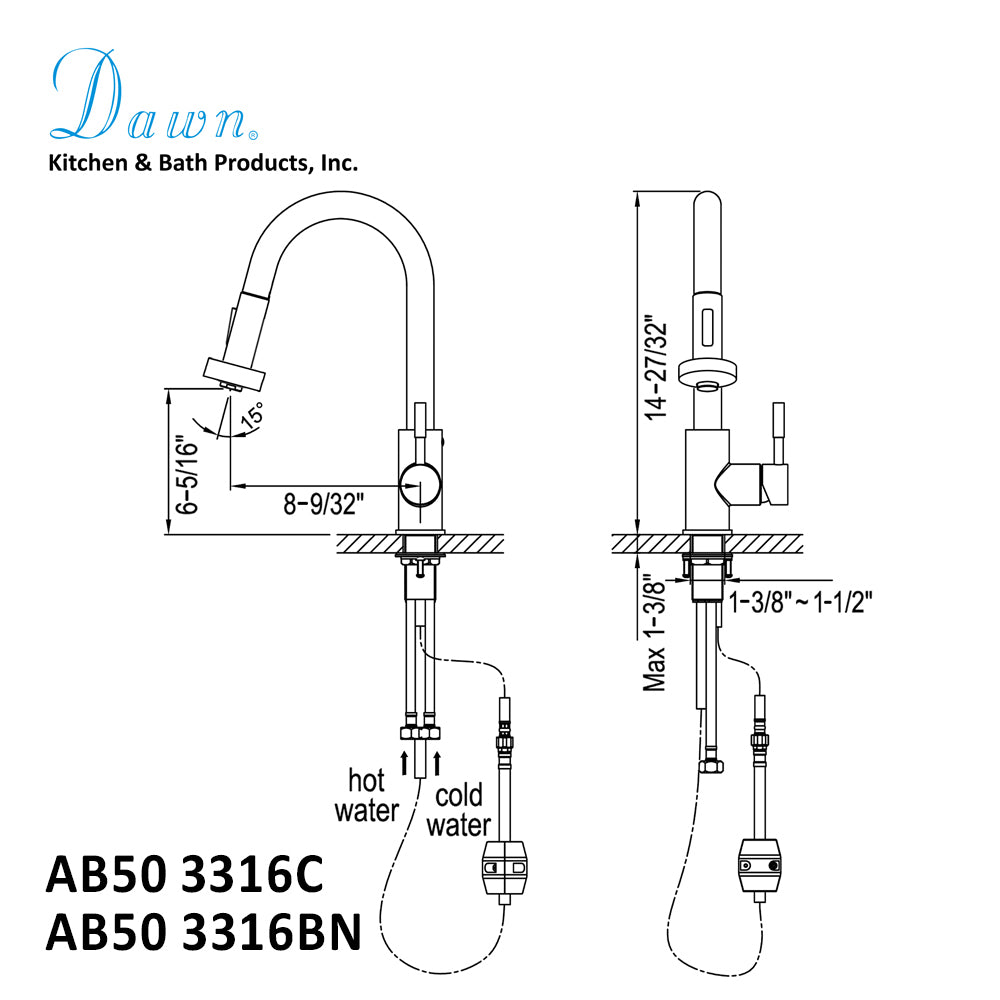 Dawn Single-lever pull down spray sink mixer AB50 3316