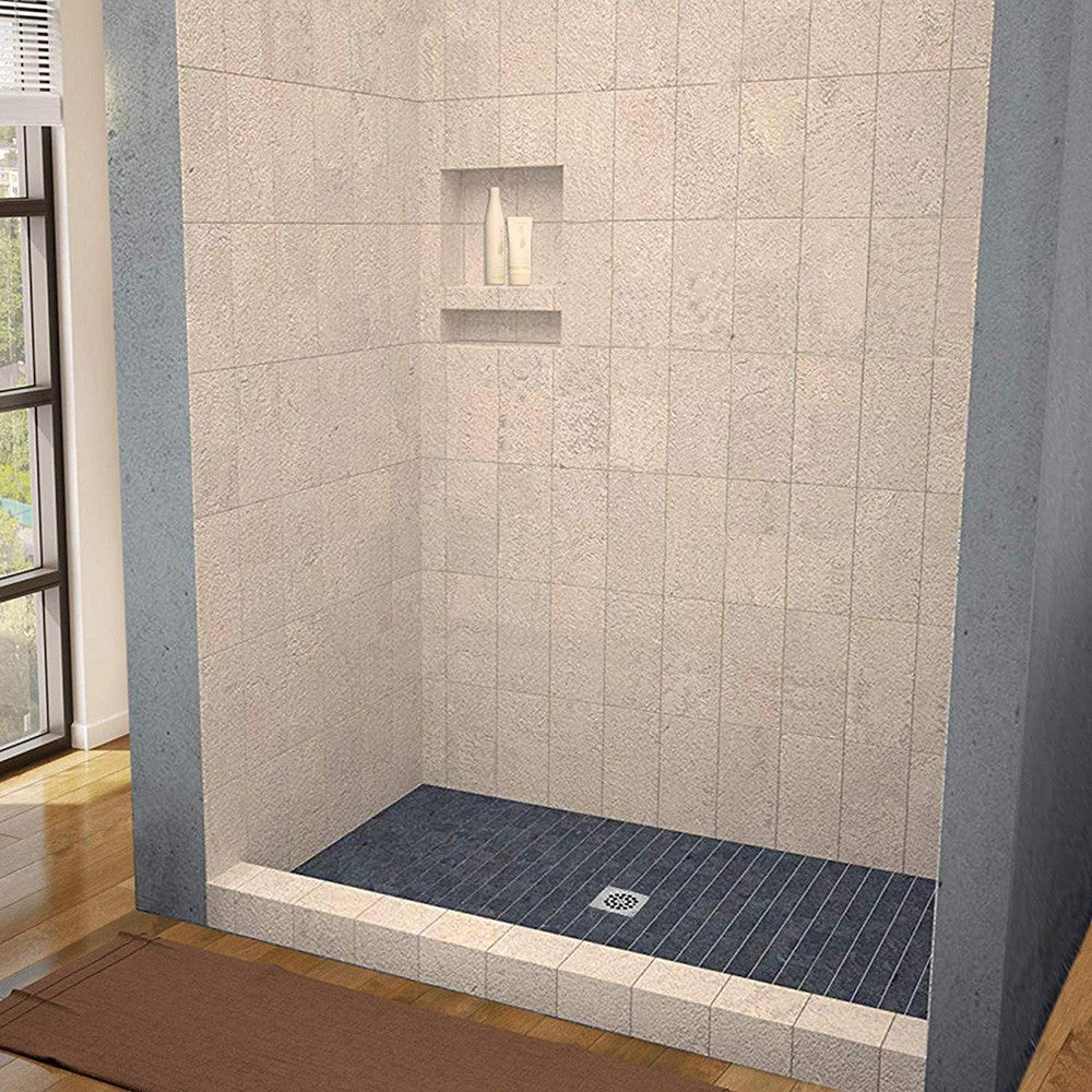 WOODBRIDGE Shower Base 48"x30" with Integrated Center PVC Drain, Ready for Tile, 30 Depth by 48-Inch Width, SBR4830 Tileable, Black