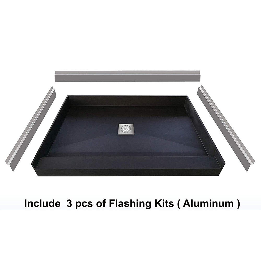 WOODBRIDGE Shower Base 48"x30" with Integrated Center PVC Drain, Ready for Tile, 30 Depth by 48-Inch Width, SBR4830 Tileable, Black