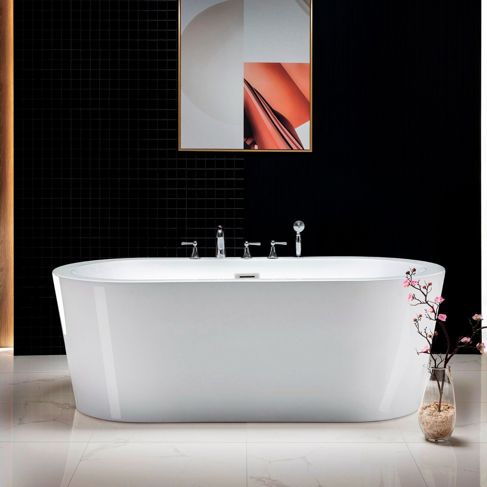 WOODBRIDGE 66" Acrylic Freestanding Bathtub Contemporary Soaking Tub with with Drain & Overflow, B0002