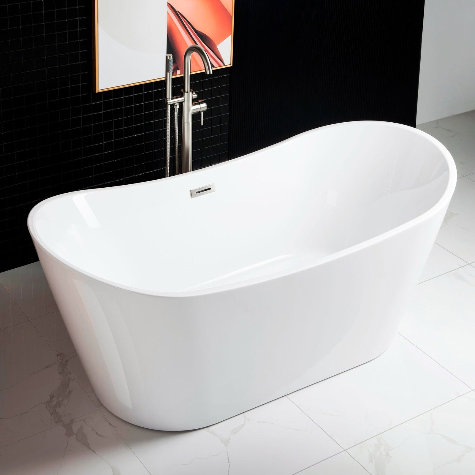 WOODBRIDGE 67" Acrylic Freestanding Bathtub Contemporary Soaking Tub with Drain & Overflow, B0010