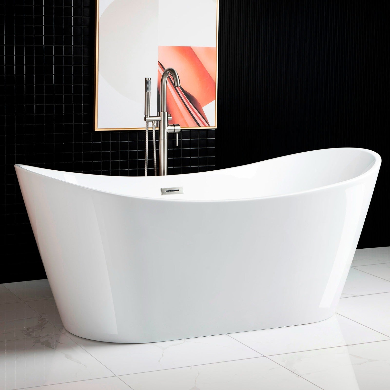 WOODBRIDGE 71" Acrylic Freestanding Bathtub Contemporary Soaking Tub with Drain & Overflow, B0017