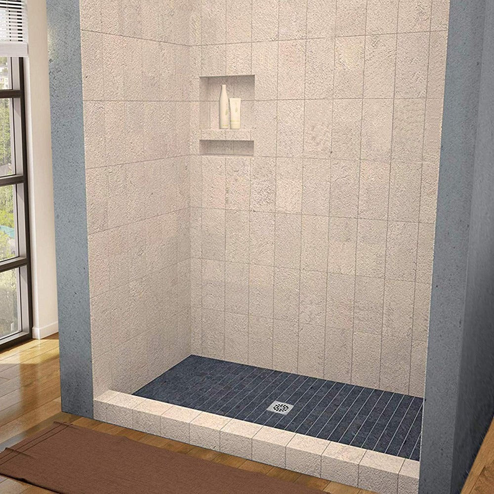 Woodbridge Tileable Shower Base 48"x36" with Integrated Center PVC Drain, 36-Inch Depth by 48-Inch Width , Ready for Tile , inlcude Tile adhesive & Flushing kit , SBR4836 Tileable