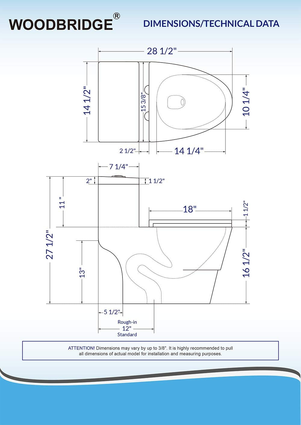WOODBRIDGEE One Piece Toilet with Soft Closing Seat, Chair Height, 1.28 GPF Dual, Water Sensed, 1000 Gram MaP Flushing Score Toilet, Black