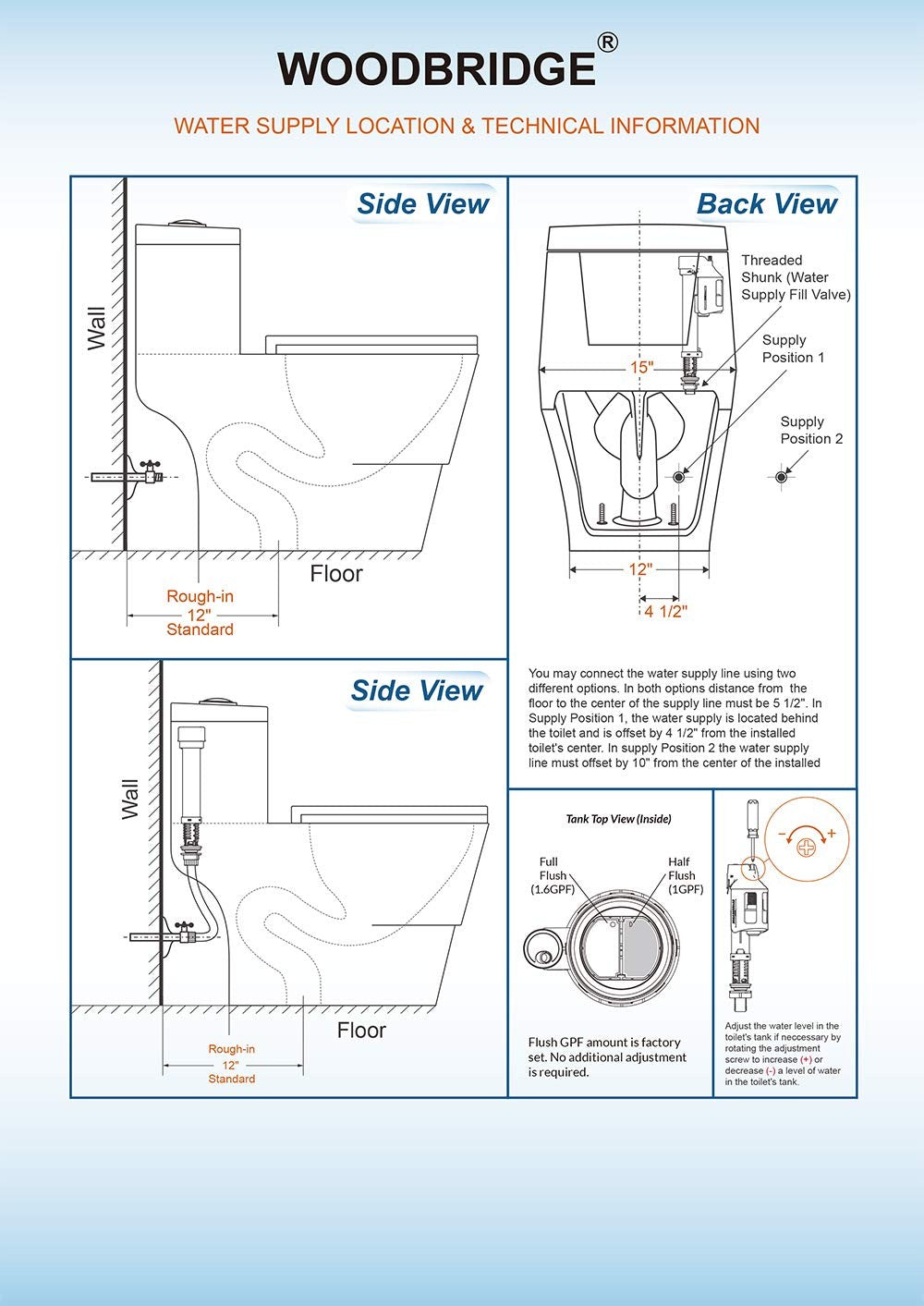 WOODBRIDGEE One Piece Toilet with Soft Closing Seat, Chair Height, 1.28 GPF Dual, Water Sensed, 1000 Gram MaP Flushing Score Toilet, Black