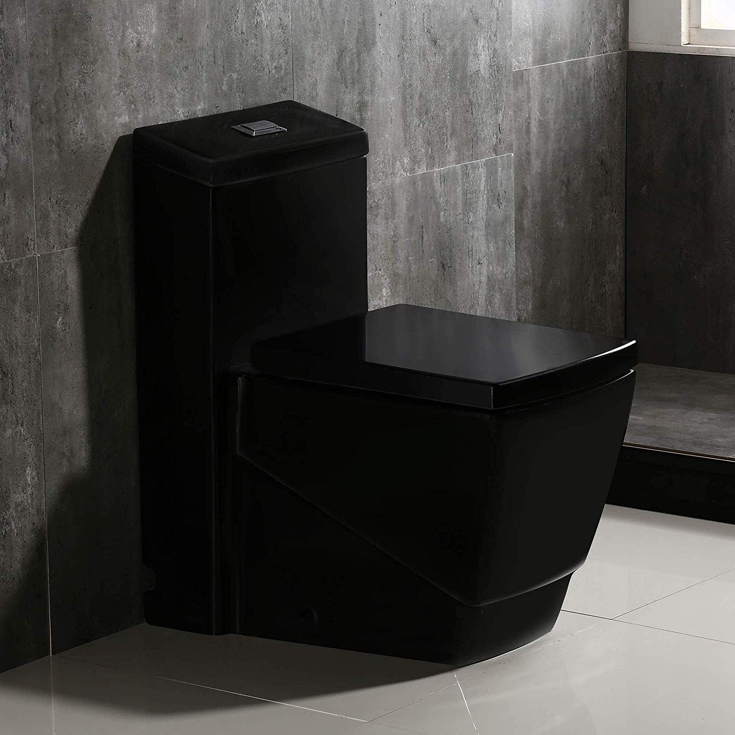 WOODBRIDGE Modern Square Design One Piece Dual Flush 1.28 GP Toilet, Chair Height with Soft Closing Seat, B0921, Black