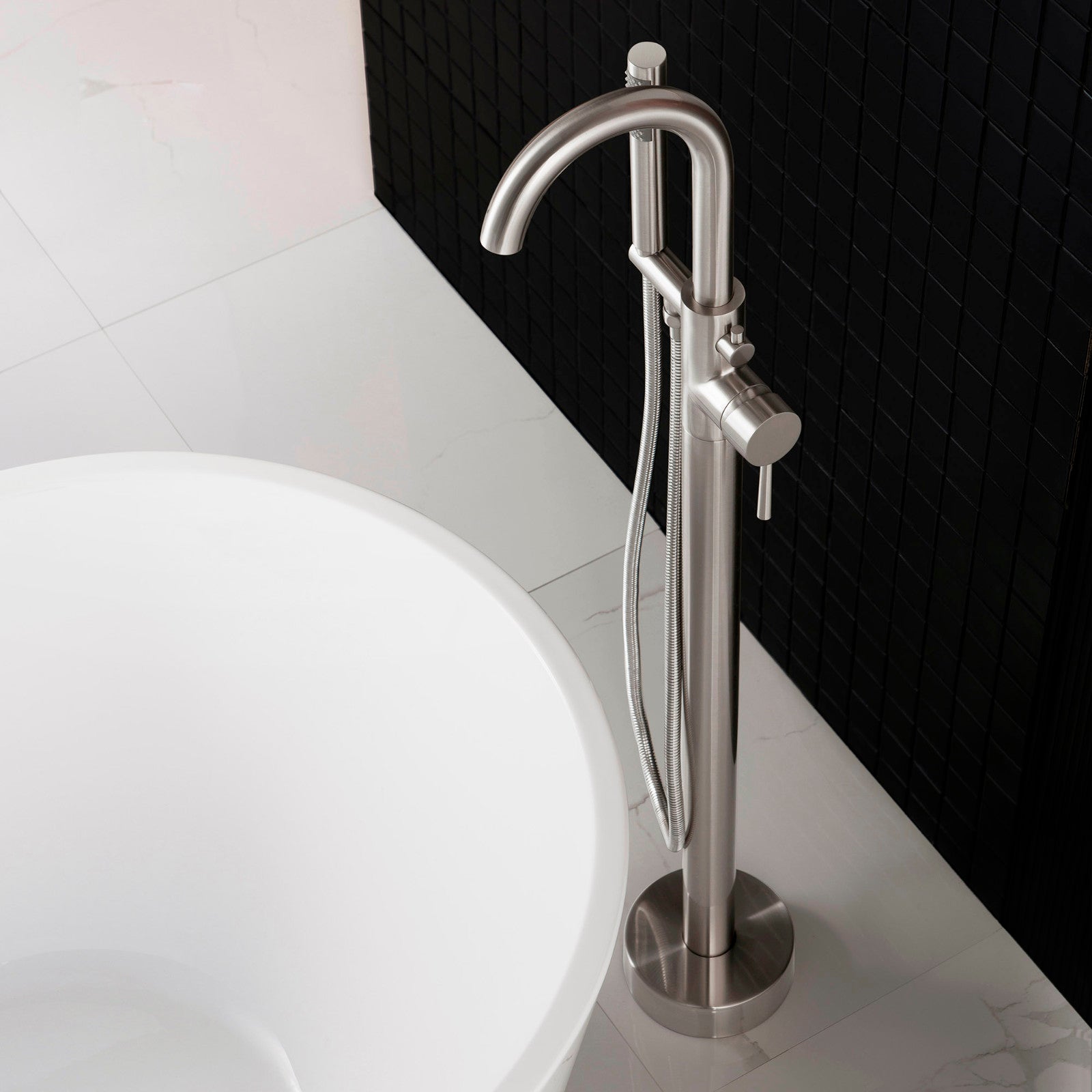 WOODBRIDGE F0001BNRD Contemporary Single Handle Floor Mount Freestanding Tub Filler Faucet with Hand shower
