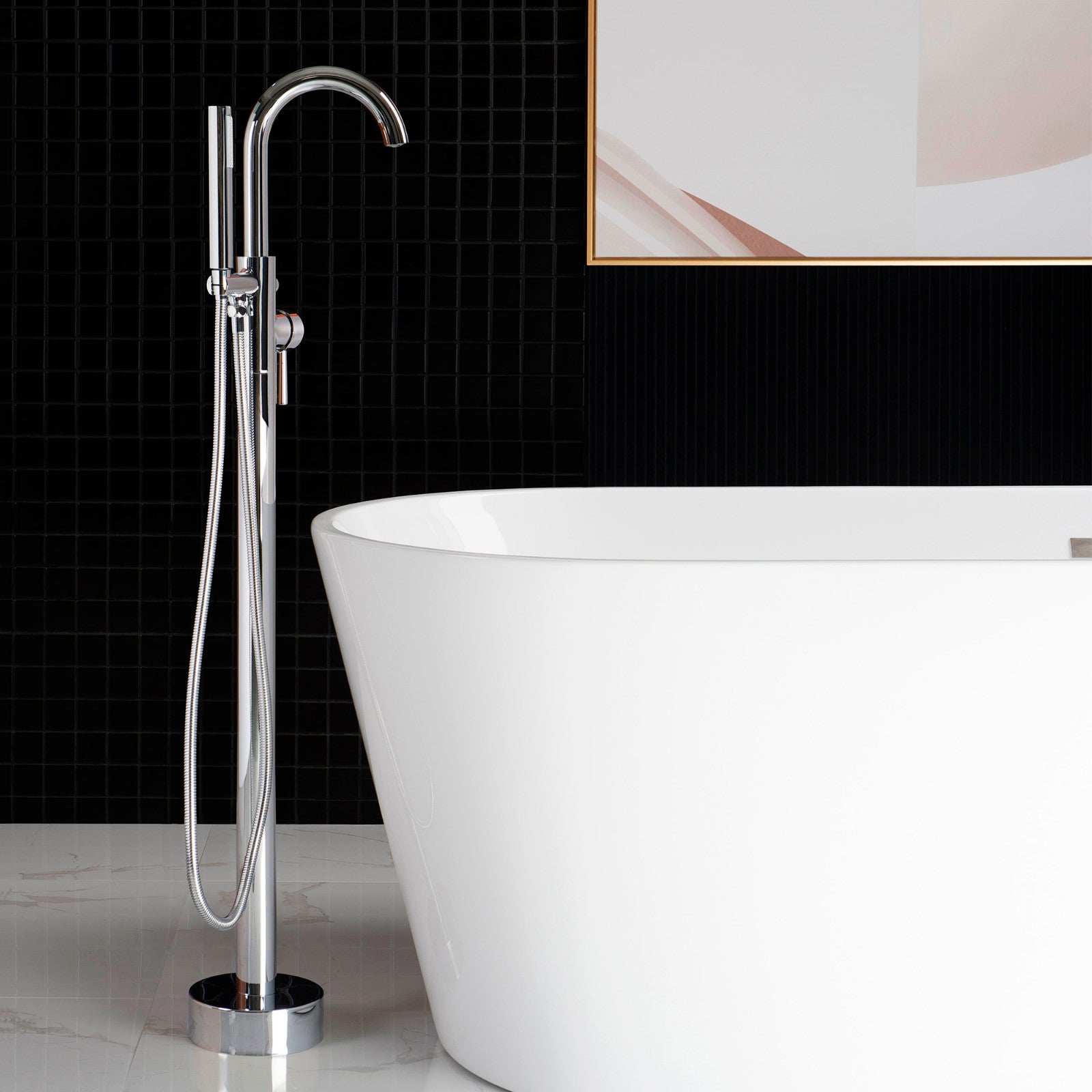 WOODBRIDGE F0001BNRD Contemporary Single Handle Floor Mount Freestanding Tub Filler Faucet with Hand shower