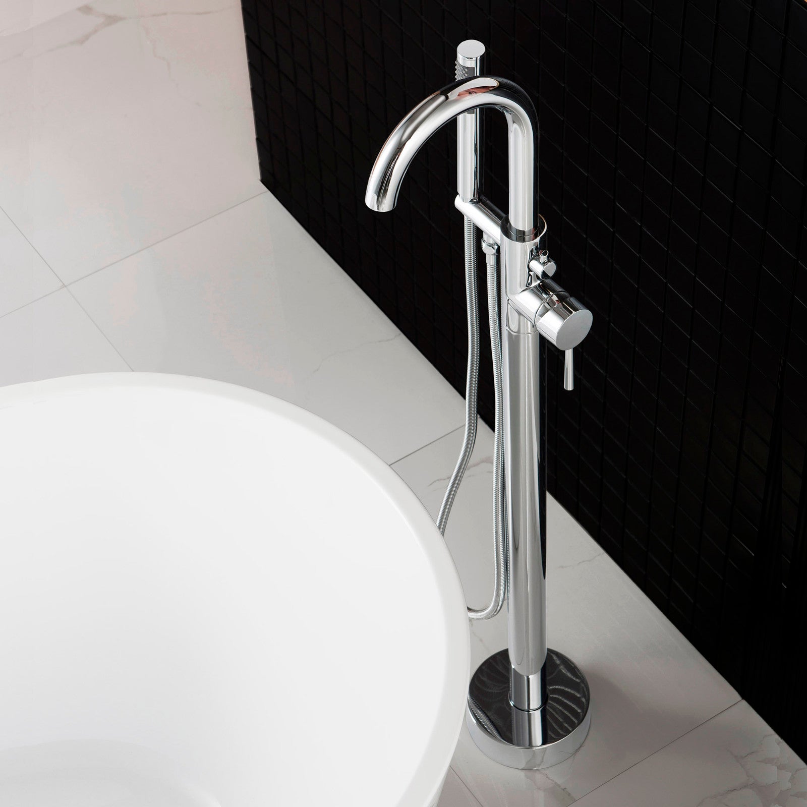 WOODBRIDGE F0001BNRD Contemporary Single Handle Floor Mount Freestanding Tub Filler Faucet with Hand shower