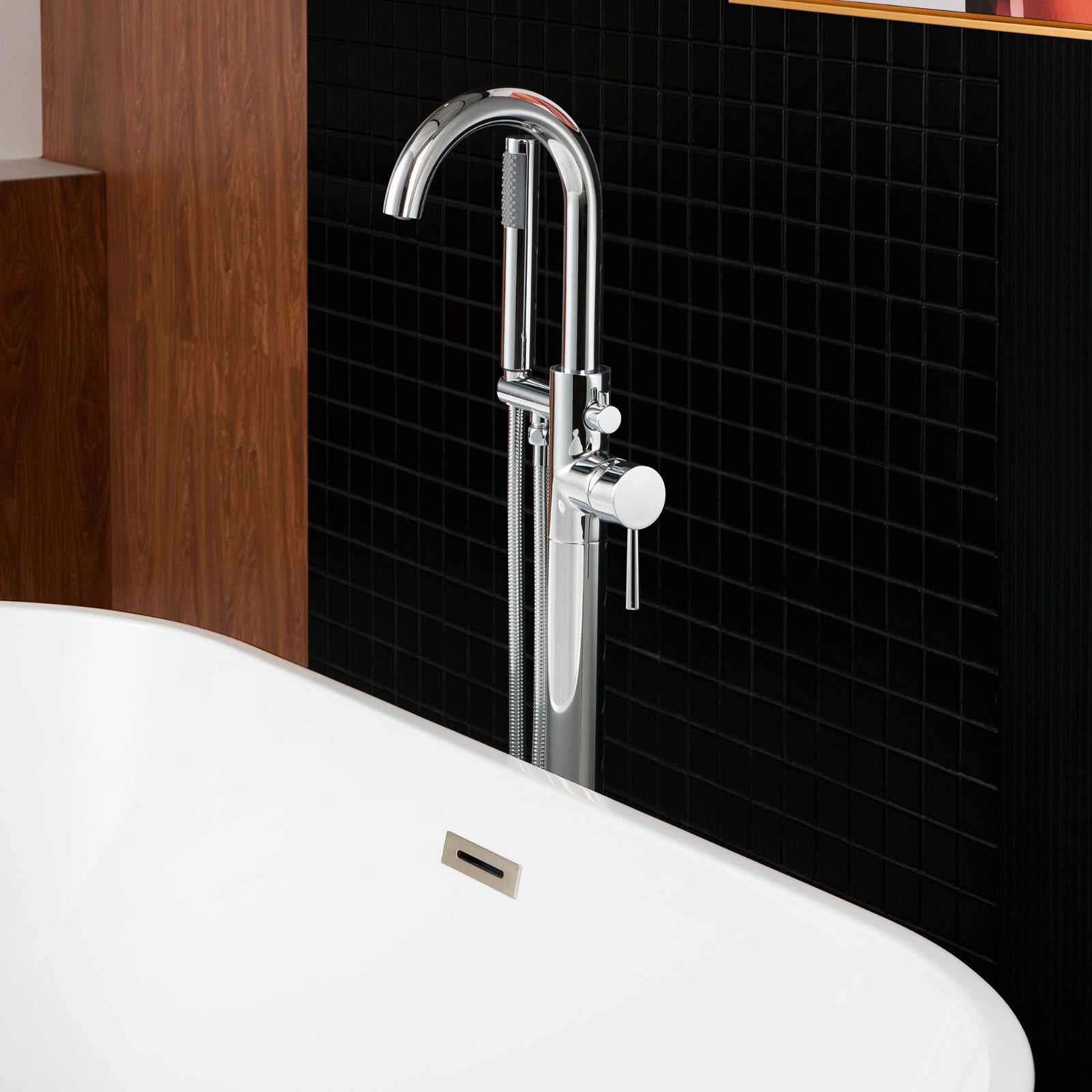 WOODBRIDGE F0001BNRD Contemporary Single Handle Floor Mount Freestanding Tub Filler Faucet with Hand shower