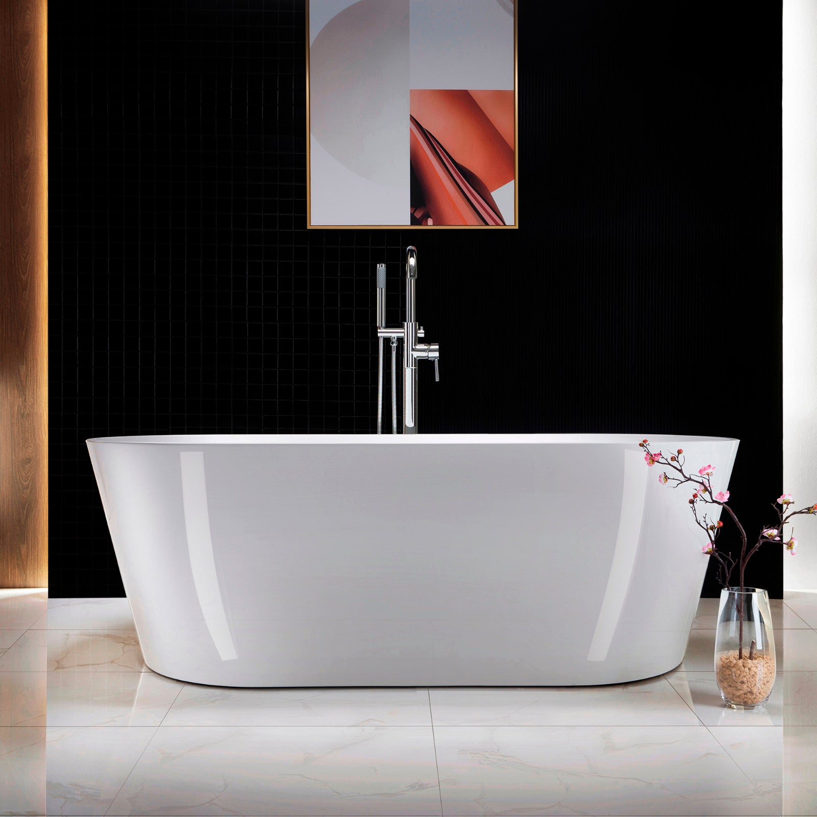WOODBRIDGE F0001BNRD Contemporary Single Handle Floor Mount Freestanding Tub Filler Faucet with Hand shower