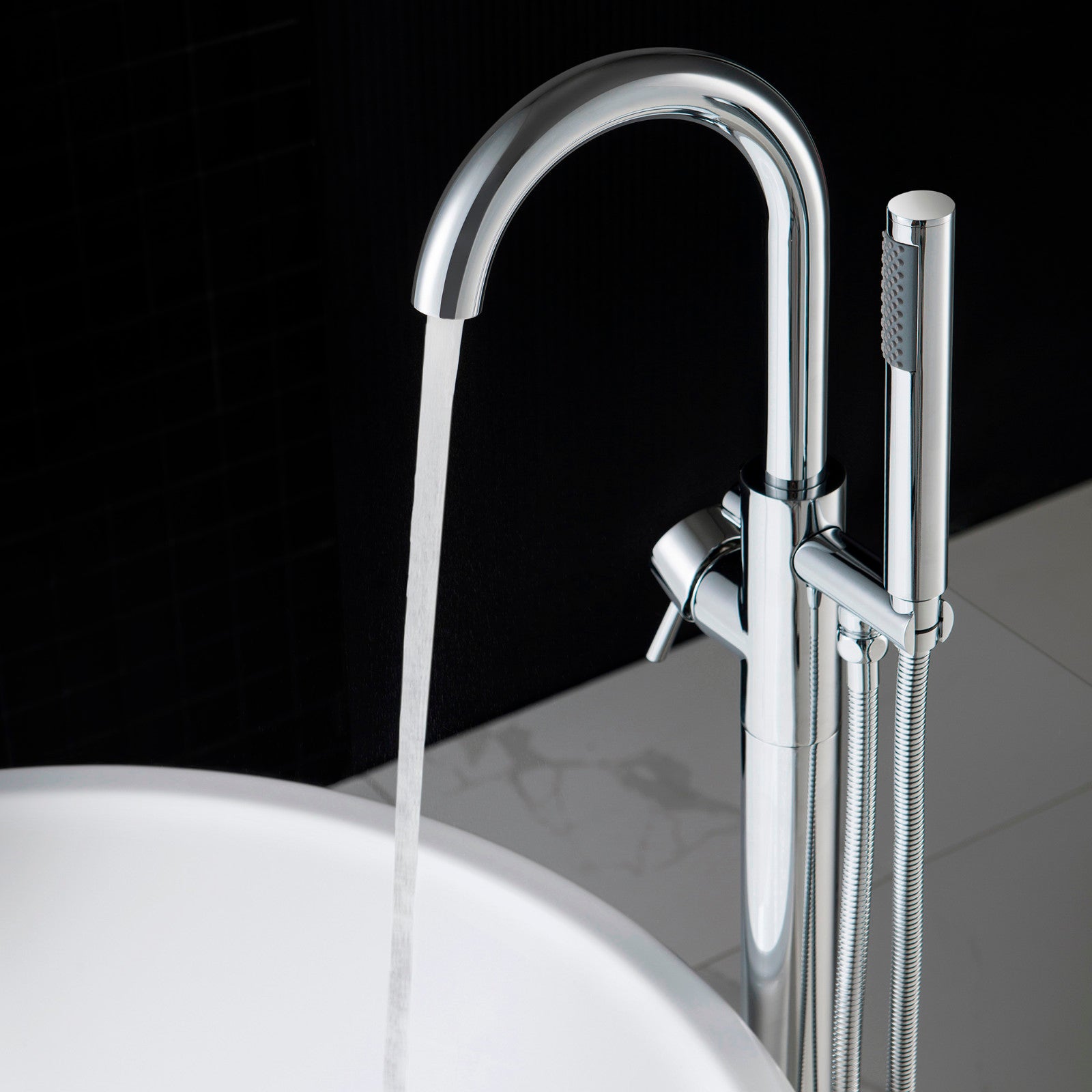 WOODBRIDGE F0001BNRD Contemporary Single Handle Floor Mount Freestanding Tub Filler Faucet with Hand shower