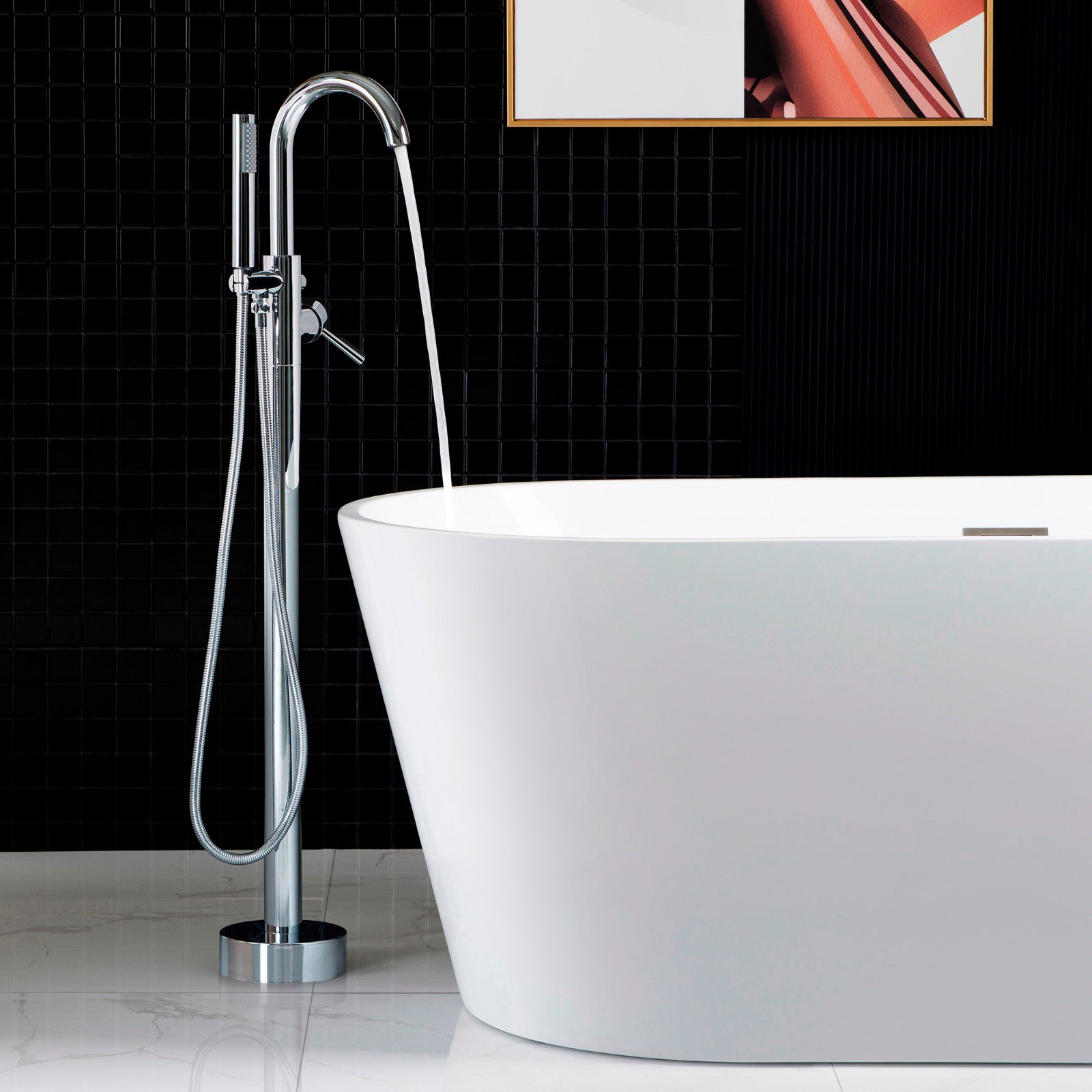 WOODBRIDGE F0001BNRD Contemporary Single Handle Floor Mount Freestanding Tub Filler Faucet with Hand shower