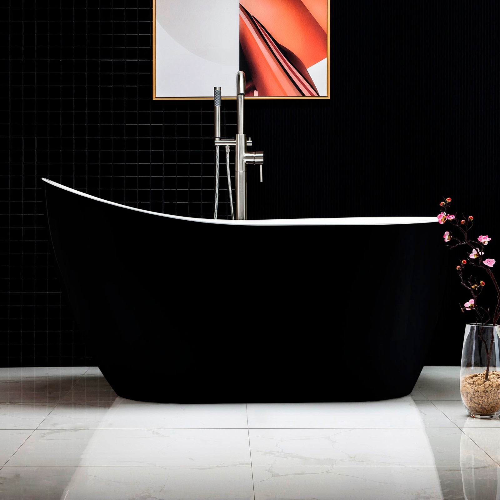 WOODBRIDGE Acrylic Freestanding Contemporary Soaking Tub with Drain & Overflow, B1807