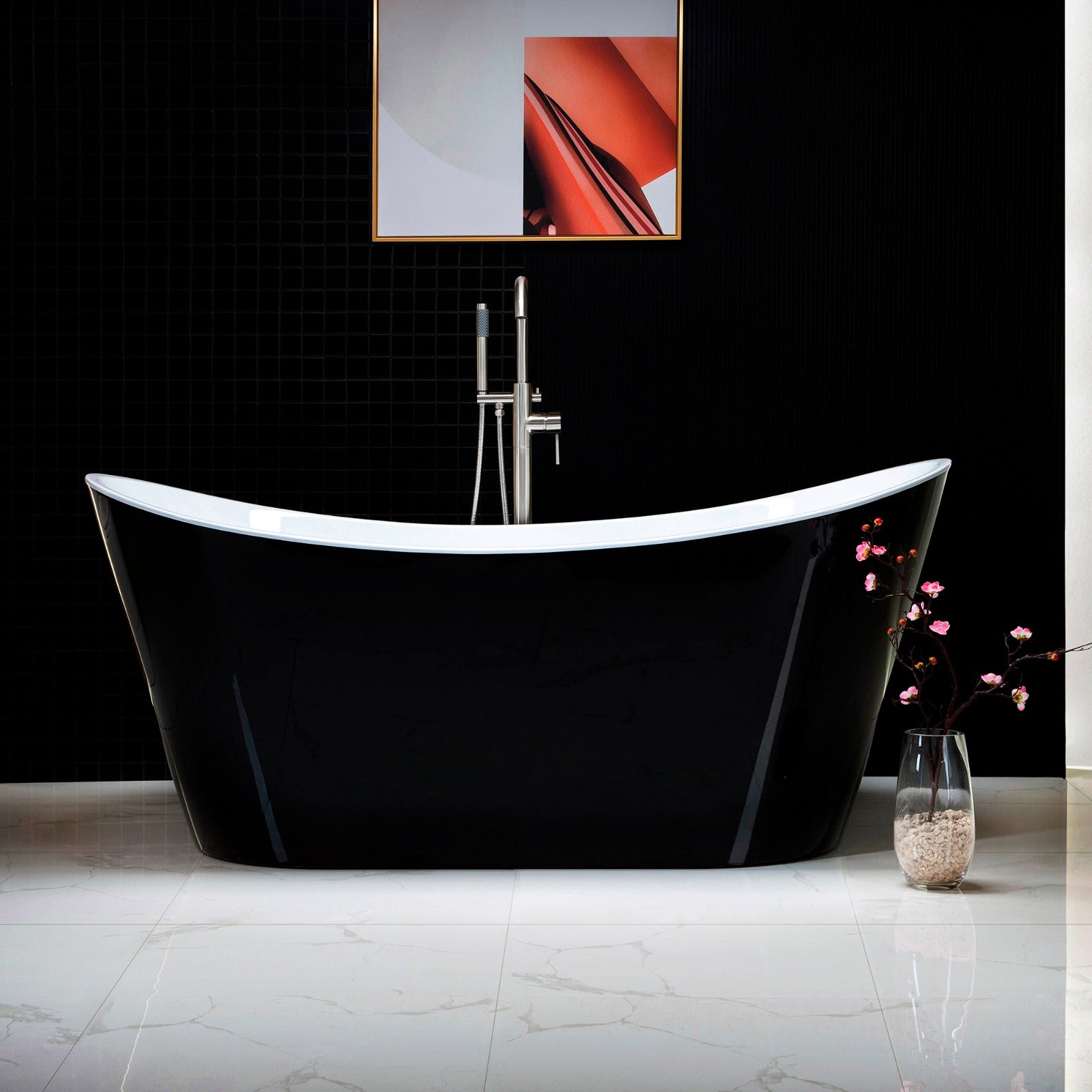 WOODBRIDGE 67" Acrylic Freestanding Bathtub Contemporary Soaking Tub with Drain & Overflow, B1815