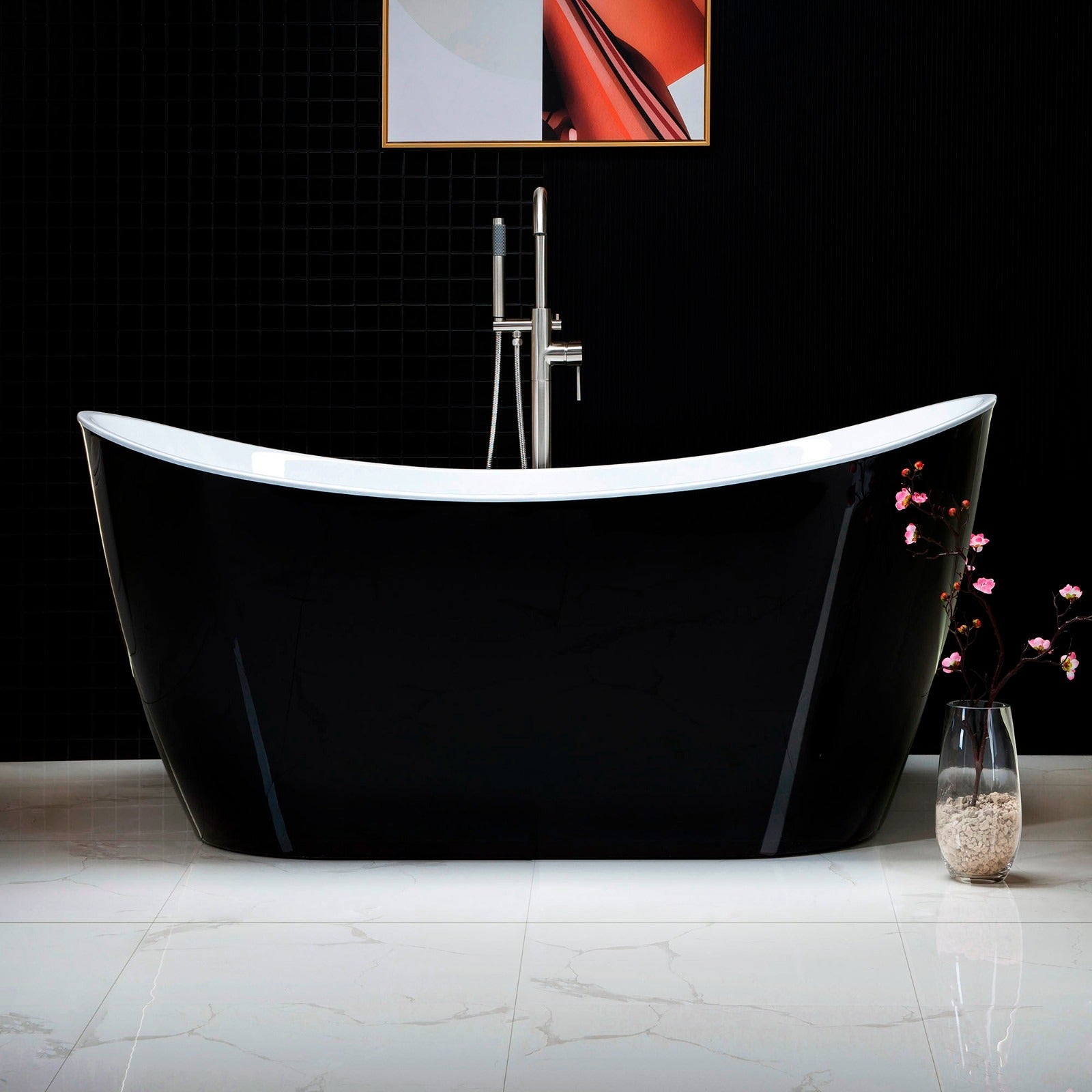 WOODBRIDGE 59" Acrylic Freestanding Bathtub Contemporary Soaking Tub with Drain & Overflow, B1816