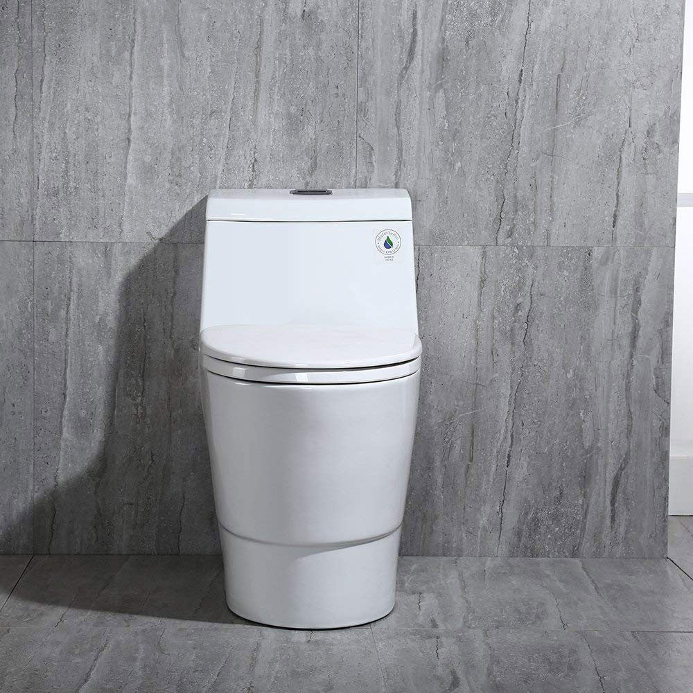 WOODBRIDGEBath T-0019, Dual Flush Elongated One Piece Toilet with Soft Closing Seat, Chair Height, Water Sense, High-Efficiency, Rectangle Button (2 -Pack)
