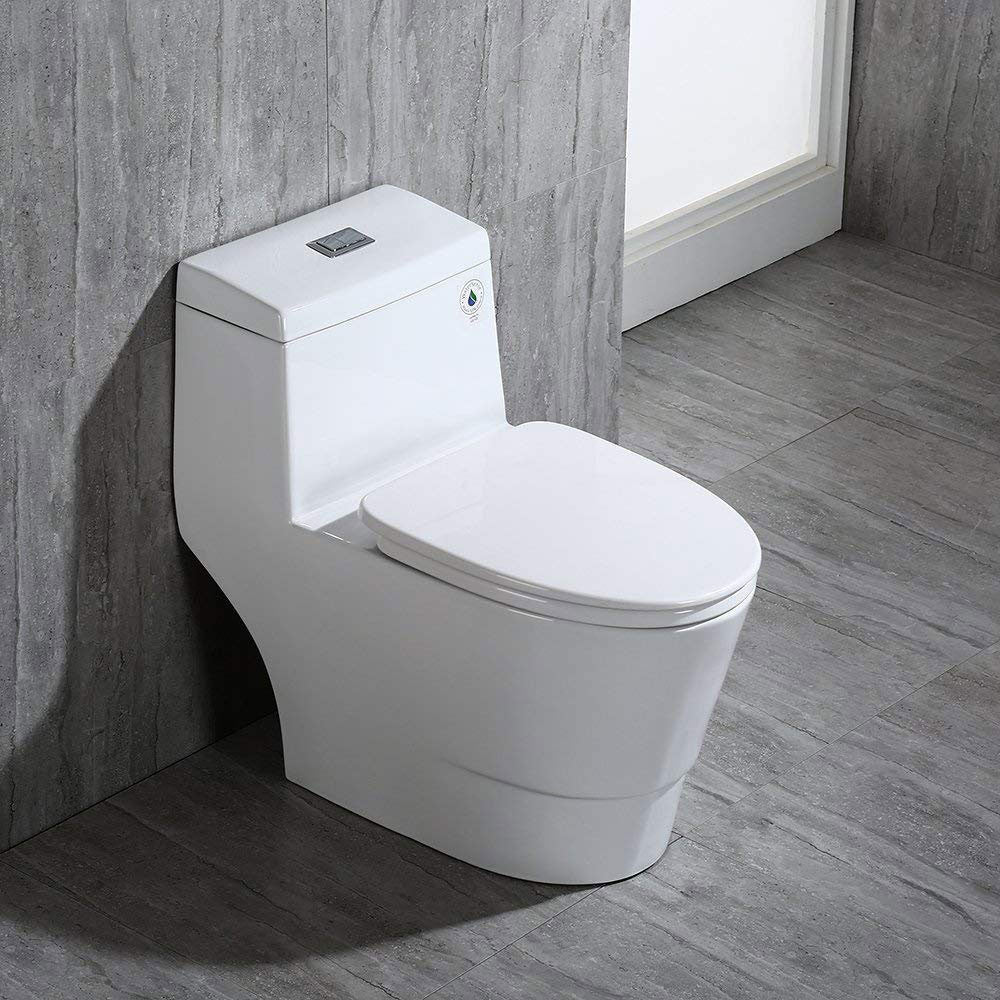 WOODBRIDGEBath T-0019, Dual Flush Elongated One Piece Toilet with Soft Closing Seat, Chair Height, Water Sense, High-Efficiency, Rectangle Button (2 -Pack)