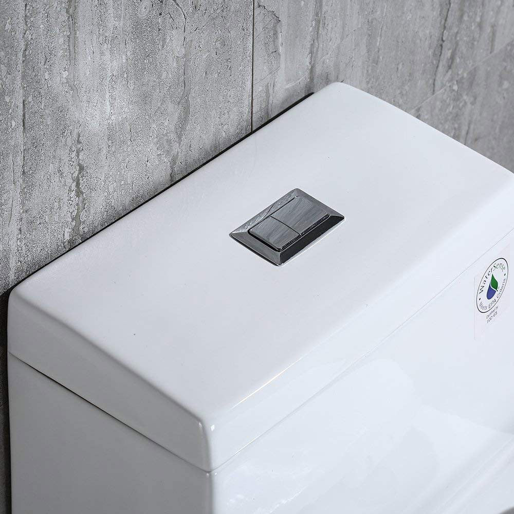 WOODBRIDGE T-0019, Dual Flush Elongated One Piece Toilet with Soft Closing Seat, Chair Height, Water Sense, High-Efficiency, T-0019 Rectangle Button