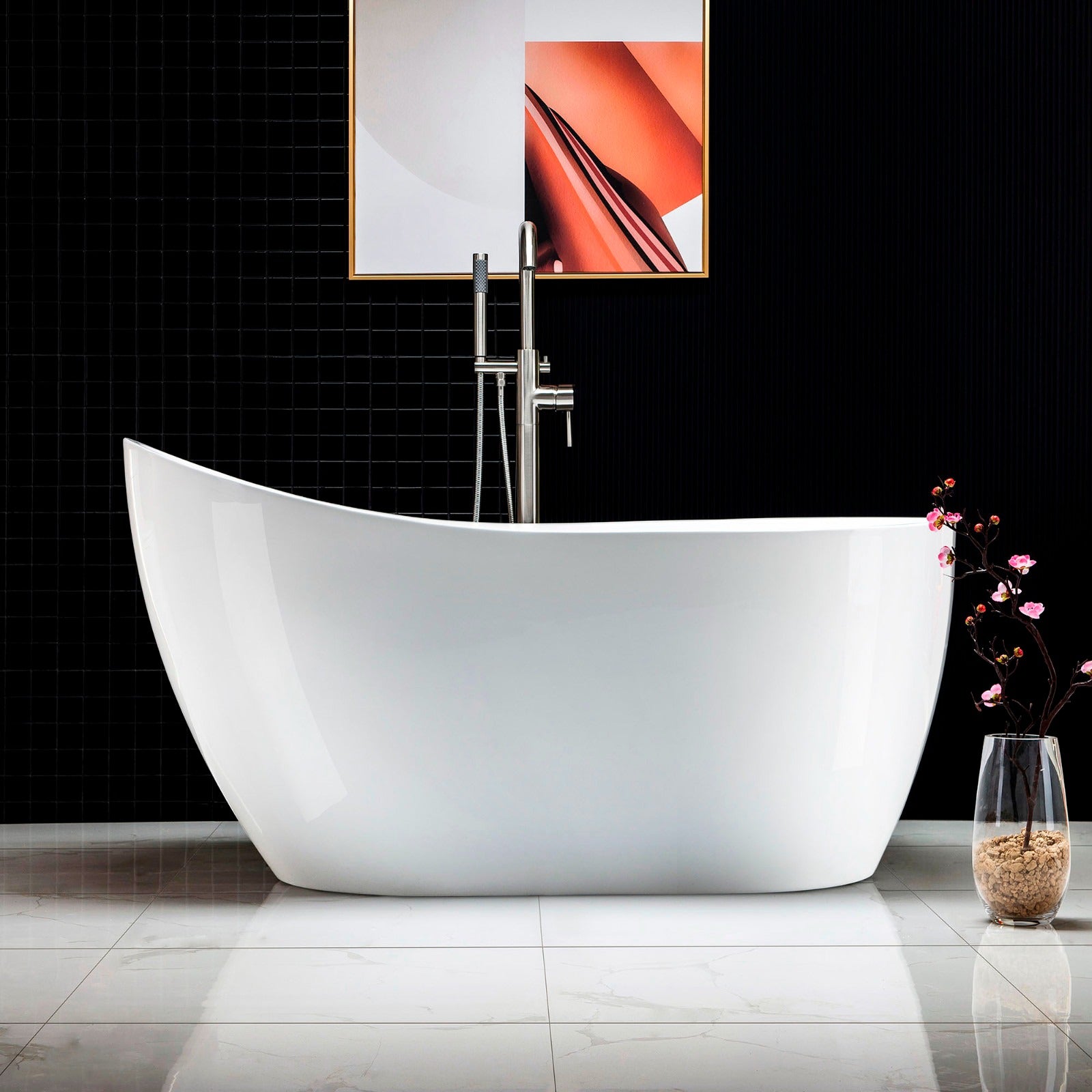 WOODBRIDGE 54" Acrylic Freestanding Bathtub Contemporary Soaking Tub with Drain & Overflow, B0006