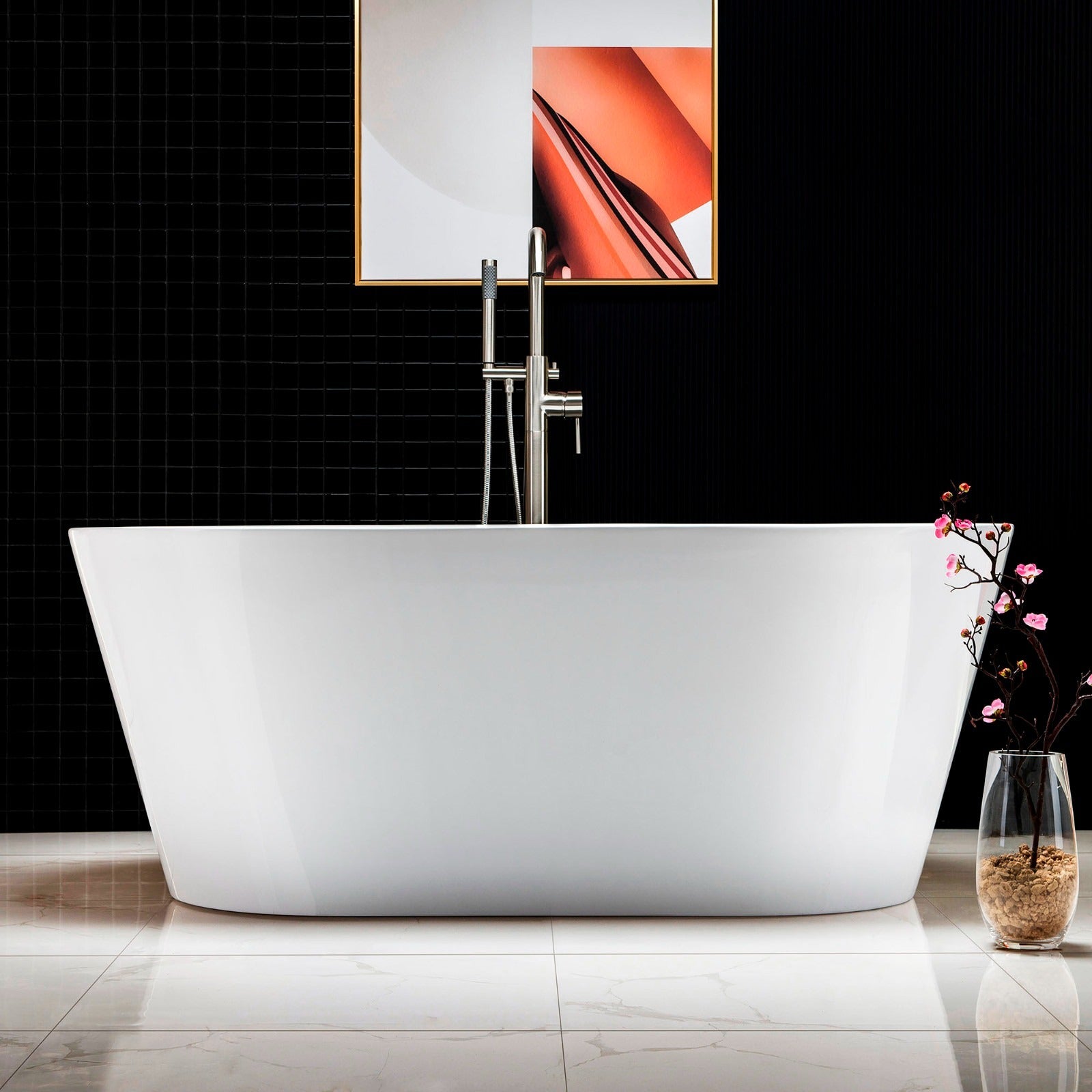 WOODBRIDGE 59" Acrylic Freestanding Bathtub Contemporary Soaking Tub with Drain & Overflow, B0014