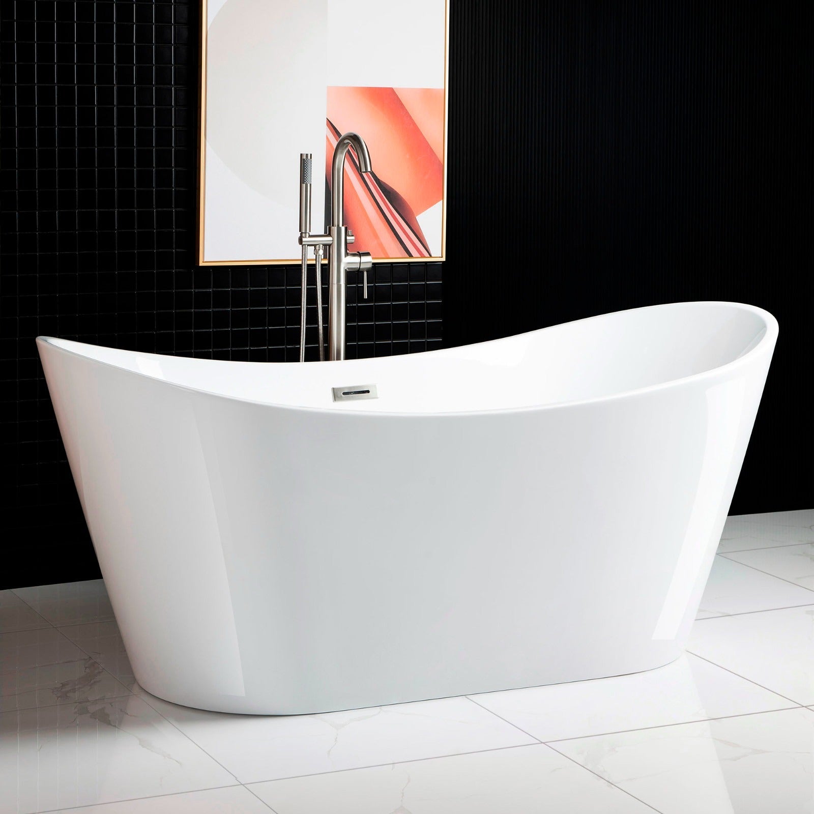 WOODBRIDGE 67" Acrylic Freestanding Bathtub Contemporary Soaking Tub with Drain & Overflow, B0010