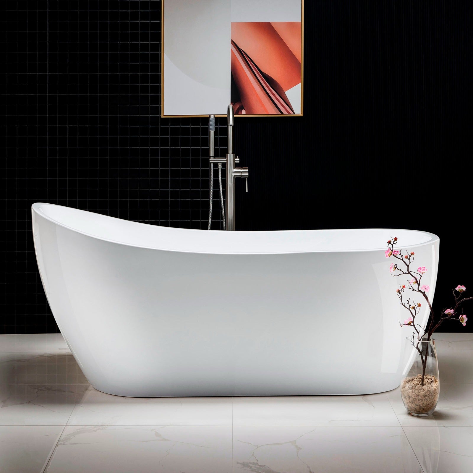 WOODBRIDGE 67" Acrylic Freestanding Bathtub Contemporary Soaking Tub with Drain & Overflow, B0001