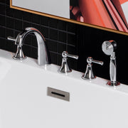 WOODBRIDGE Widespread Deck Mouted 5-Piece Roman Tub Filler with Hand Shower and Metal Lever Handle