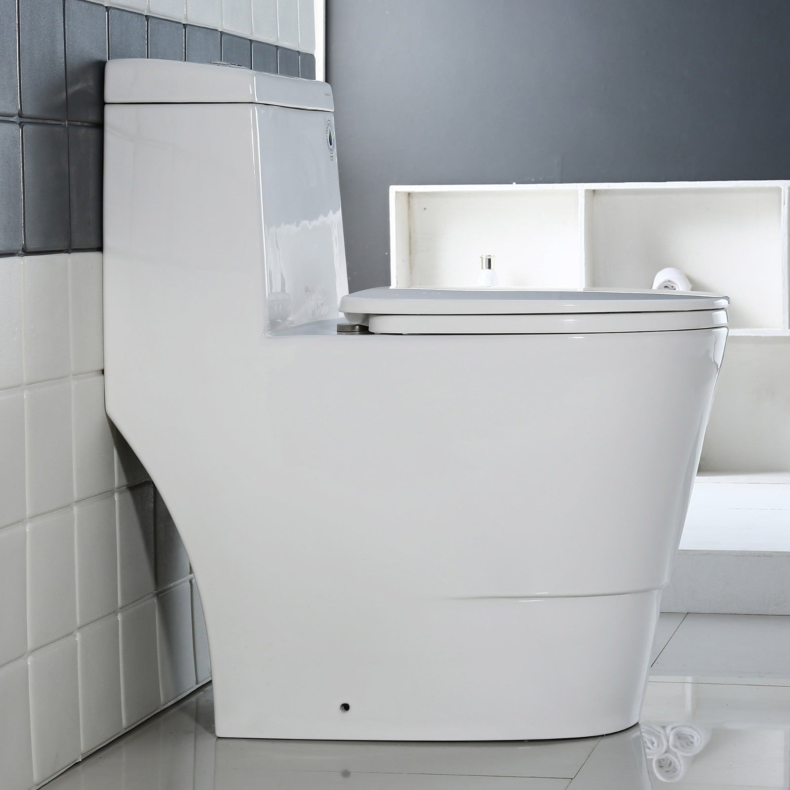 WOODBRIDGE One Piece Dual Flush 1.0/1.6 Gpf,with Soft Closing Seat, White, Elongated Toilet, B0910/T-0035, Convenient 20" Seating Height
