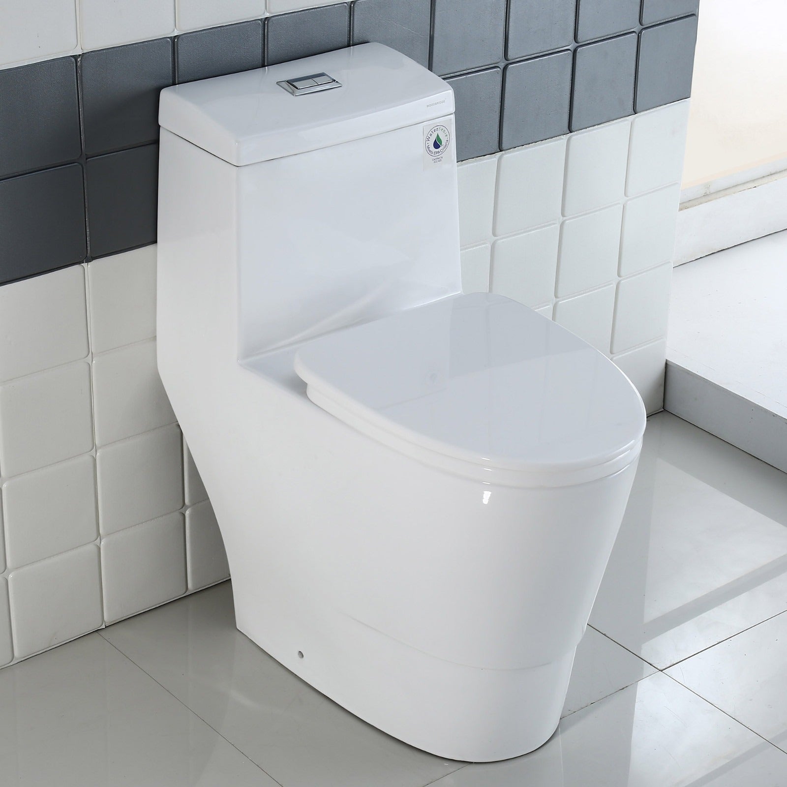 WOODBRIDGE One Piece Dual Flush 1.0/1.6 Gpf,with Soft Closing Seat, White, Elongated Toilet, B0910/T-0035, Convenient 20" Seating Height