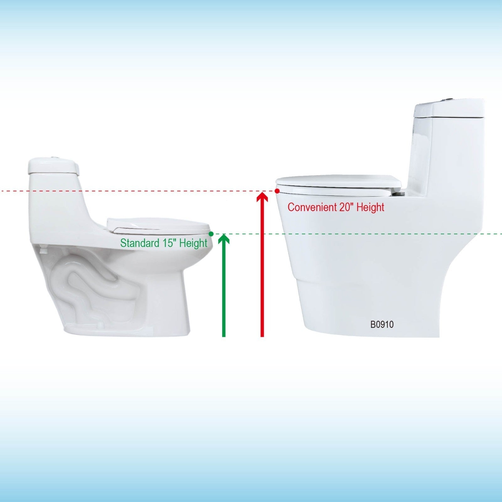 WOODBRIDGE One Piece Dual Flush 1.0/1.6 Gpf,with Soft Closing Seat, White, Elongated Toilet, B0910/T-0035, Convenient 20" Seating Height