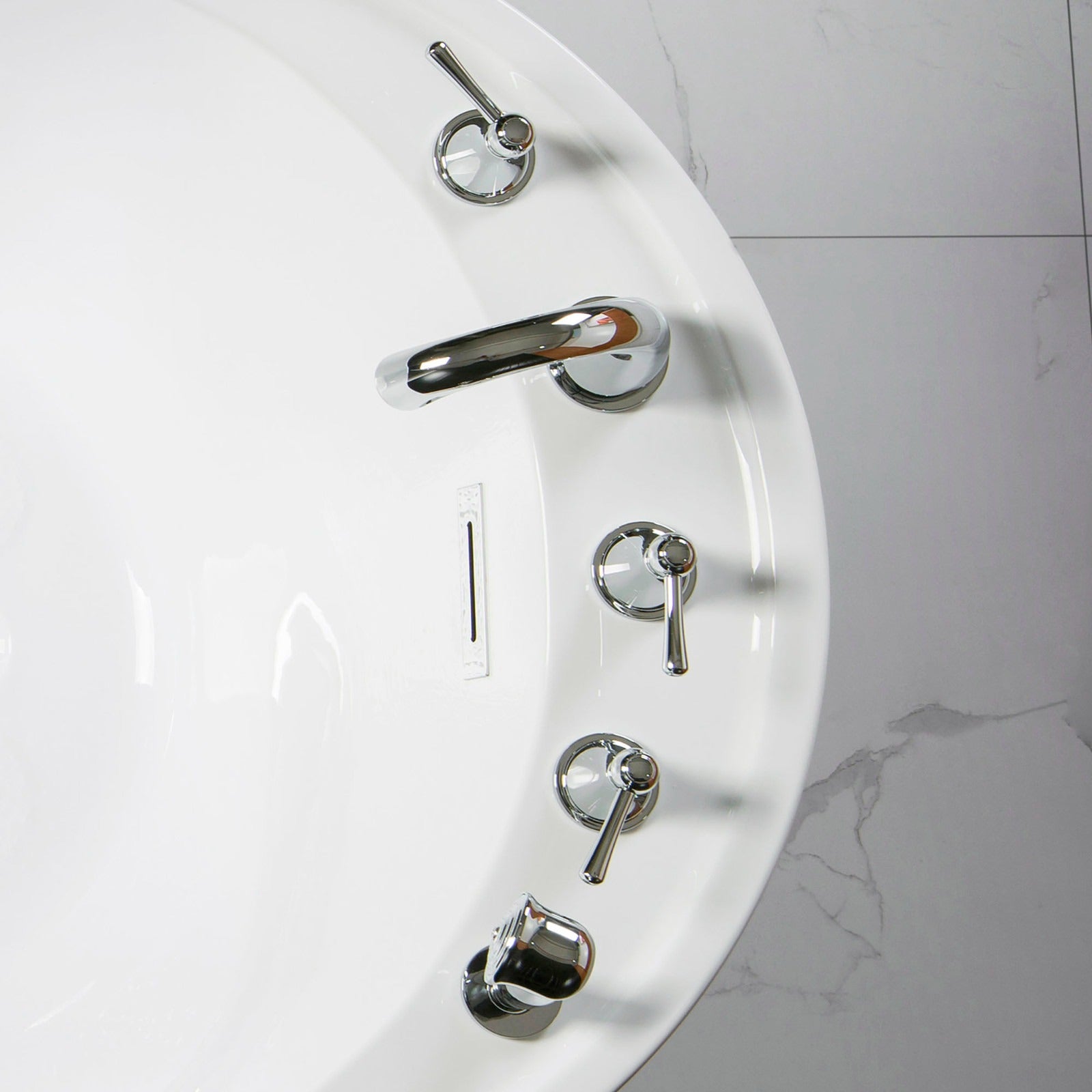 WOODBRIDGE Widespread Deck Mouted 5-Piece Roman Tub Filler with Hand Shower and Metal Lever Handle