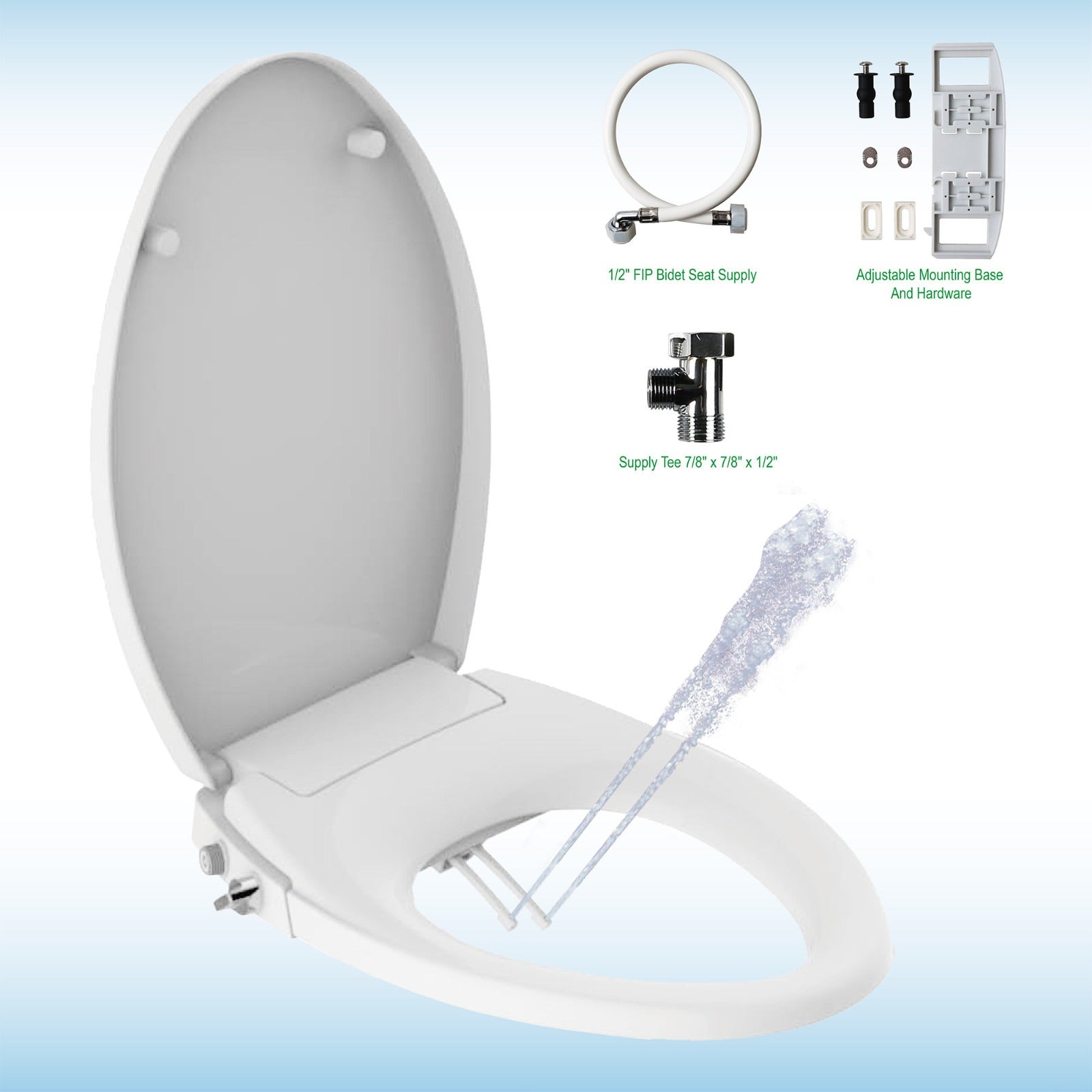 WOODBRIDGE Elongated No Electricity Toilet Seat with Metal T Adapter , Adjustable Water Pressure Spray (BID-21 )