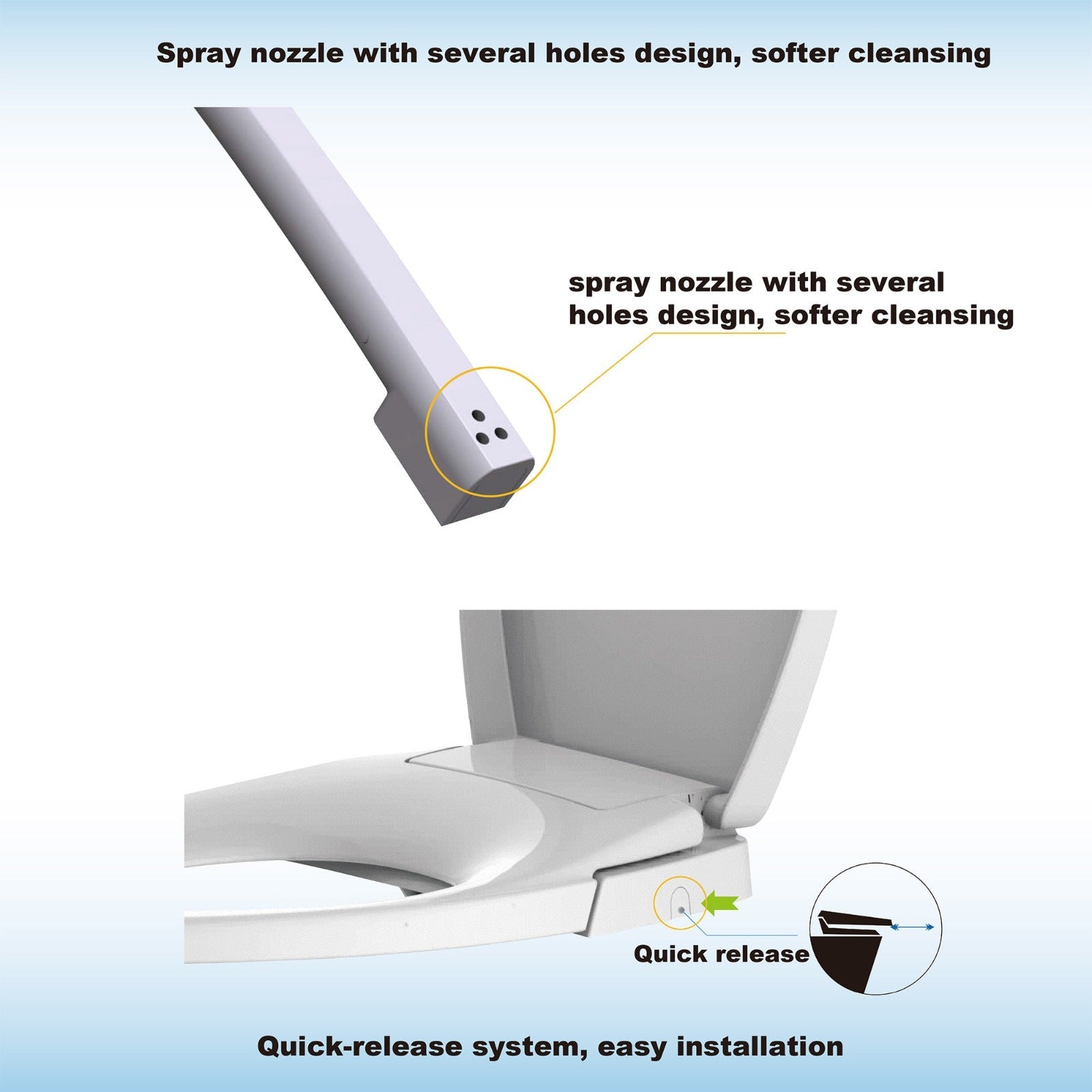 WOODBRIDGE Elongated No Electricity Toilet Seat with Metal T Adapter , Adjustable Water Pressure Spray (BID-21 )